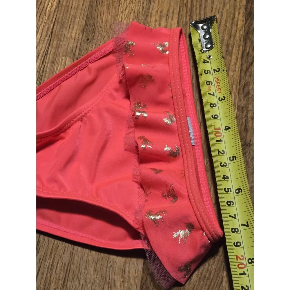 Real Love Girls 12M Pink Coral Gold Foil Unicorn Ruffle Swim Bikini Bottom